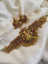 Antique Ghungroo Lakshmi High Neck Choker-Red Green-G5971