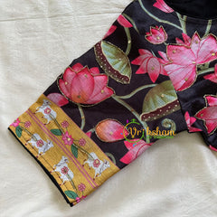 Black Lotus Printed Cotton Silk Blouse -VS3064