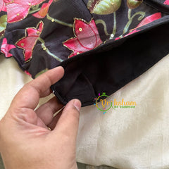 Black Lotus Printed Cotton Silk Blouse -VS3064