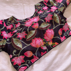 Black Lotus Printed Cotton Silk Blouse -VS3064