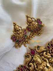 Antique Ghungroo Lakshmi High Neck Choker-Red Green-G5971