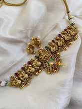 Premium Antique Lakshmi High Neck Choker-Red Green-Gold-G5973
