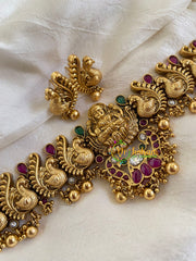 Premium Antique Lakshmi High Neck Choker-Red Green-Gold-G5973