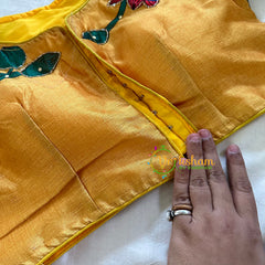 Yellow with Maroon Printed Cotton Silk Blouse  -VS3062