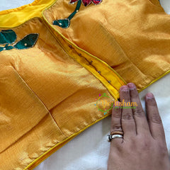Yellow with Maroon Printed Cotton Silk Blouse -VS3062