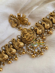 Premium Antique Lakshmi High Neck Choker-White-Gold-G5974