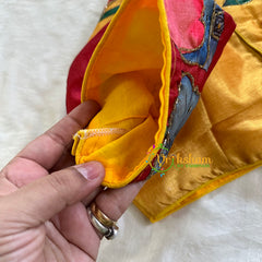 Yellow with Maroon Printed Cotton Silk Blouse -VS3062