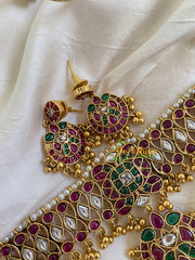 Premium High Neck Choker - Red Green-Ghungroo -G5976