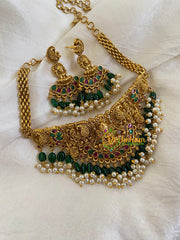 Premium Lakshmi High Neck Choker -Green Bead Pearl-G5978