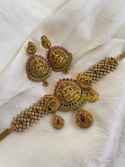 Premium AD Stone Lakshmi High Neck Choker-Red-G5980