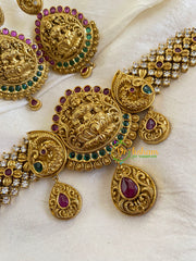 Premium AD Stone Lakshmi High Neck Choker-Red-G5980