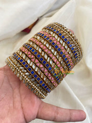 Blue Pink Silk Thread Kundan Bridal Bangle-G4786