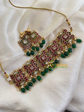 Premium AD Stone High Neck Choker -Green Bead -G5997