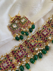 Premium AD Stone High Neck Choker -Green Bead -G5997