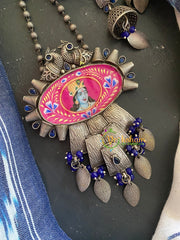 Silver Look Alike Pendant Afghani Chain Neckpiece-Krishna-S302