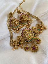 Premium AD Stone Lakshmi High Neck Choker-Red Green-G5999