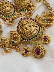 Premium AD Stone Lakshmi High Neck Choker-Red Green-G5999