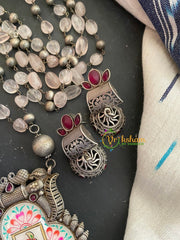 Crystal Bead Malai - Red Pink- Meenakari Pendant-S304