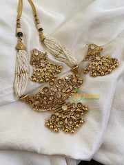 Unique White AD Stone Pendant Pearl Choker-G5996