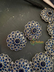 AD Stone Silver Choker Neckpiece-Blue-S306