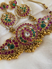 AD Stone Peacock High Neck Choker-Gold -G6001