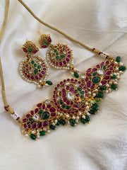 AD Stone Peacock High Neck Choker -Green Bead-G6002