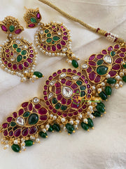 AD Stone Peacock High Neck Choker -Green Bead-G6002