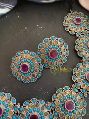 AD Stone Silver Choker Neckpiece-Turquoise-S0307