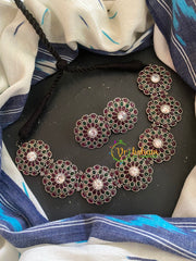 AD Stone Silver Choker Neckpiece-Red Green-S308