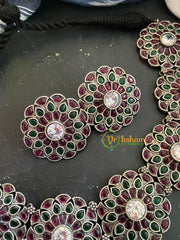 AD Stone Silver Choker Neckpiece-Red Green-S308