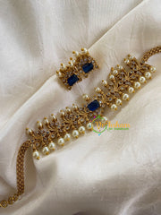 AD Stone Pearl High Neck Choker-Blue-G6011