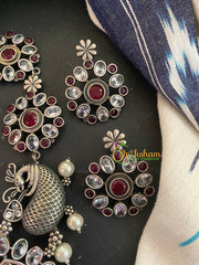 Red White AD Stone Peacock Neckpiece-S310