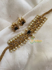AD Stone Pearl High Neck Choker-Black-G6009
