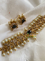 AD Stone Pearl High Neck Choker-Black-G6009