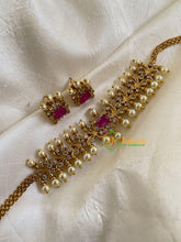 AD Stone Pearl High Neck Choker-Pink-G6007