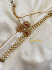 Gold look alike Pearl High Neck Choker-Peacock -Red White-G6013