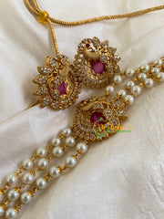 Gold look alike Pearl High Neck Choker-Peacock -Red White-G6013