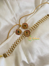 Gold look alike Pearl High Neck Choker-Peacock -Red Green-G6014