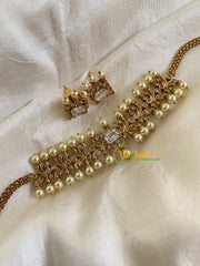 AD Stone Pearl High Neck Choker-White-G6010
