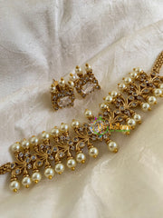 AD Stone Pearl High Neck Choker-White-G6010