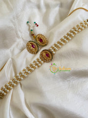 Gold look alike Pearl High Neck Choker-Branch-Red Green-G6016