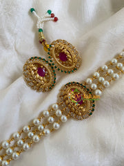 Gold look alike Pearl High Neck Choker-Branch-Red Green-G6016