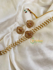 Gold look alike Pearl High Neck Choker-Peacock -White-G6017