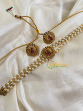 Gold look alike Pearl High Neck Choker-Peacock-Red Green White-G6018