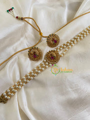 Gold look alike Pearl High Neck Choker-Peacock-Red Green White-G6018