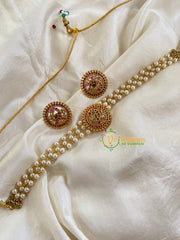 Gold look alike Pearl High Neck Choker-Round Peacock -Red Green White-G6024