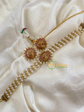 Gold look alike Pearl High Neck Choker-Round Peacock -Red-G6025