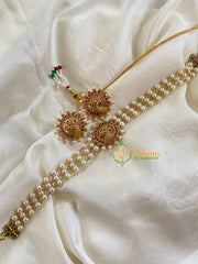 Gold look alike Pearl High Neck Choker-Round Peacock -Red-G6025