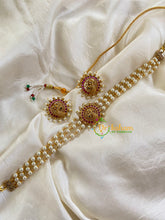 Gold look alike Pearl High Neck Choker-Round Peacock -Red Green-G6026