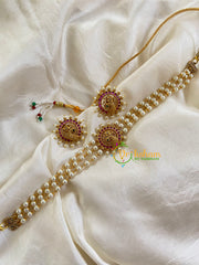 Gold look alike Pearl High Neck Choker-Round Peacock -Red Green-G6026